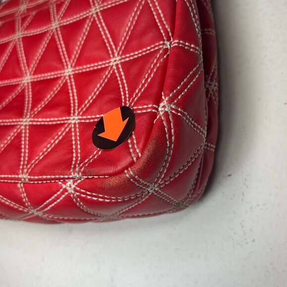 Michael Kors Sloan Quilted Stud red leather white Clutch Shoulder bag chain link - Picture 11 of 13